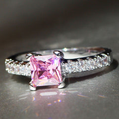 Princess 925 Sterling Silver Natural Gemstones White Sapphire Birthstone Bride Wedding Engagement Ring Size 6 7 8 9 10
