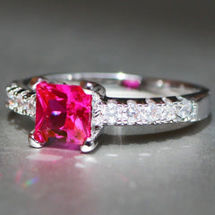 Princess 925 Sterling Silver Natural Gemstones White Sapphire Birthstone Bride Wedding Engagement Ring Size 6 7 8 9 10