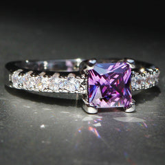 Princess 925 Sterling Silver Natural Gemstones White Sapphire Birthstone Bride Wedding Engagement Ring Size 6 7 8 9 10