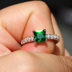 Princess 925 Sterling Silver Natural Gemstones White Sapphire Birthstone Bride Wedding Engagement Ring Size 6 7 8 9 10