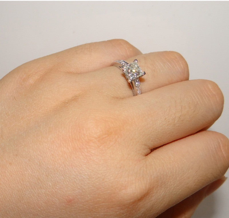 Princess 925 Sterling Silver Natural Gemstones White Sapphire Birthstone Bride Wedding Engagement Ring Size 6 7 8 9 10