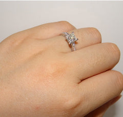 Princess 925 Sterling Silver Natural Gemstones White Sapphire Birthstone Bride Wedding Engagement Ring Size 6 7 8 9 10
