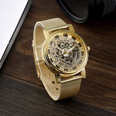 Men's Fashion Stainless Steel Mesh Band Hollow Out Quartz Wrist Watch
