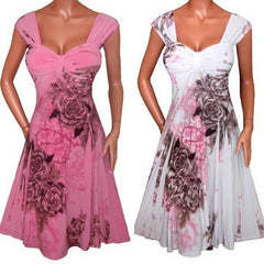 Women Fashion Plus Size Sleeveless Floral Print Collect Waist Chiffon Short Dress (S-XXXXXL) WZC5078