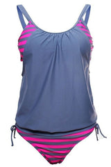 Fashion Sexy Women's Stripes Lined Up Double Up Tankini Bikini Swimwear Swimsuit