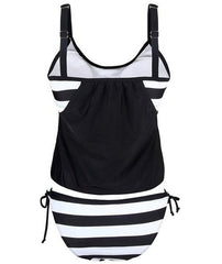 Fashion Sexy Women's Stripes Lined Up Double Up Tankini Bikini Swimwear Swimsuit