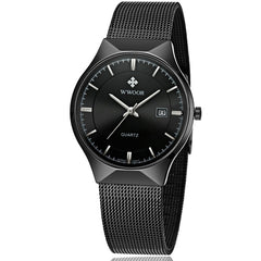 WWOOR Watch Men Date Quartz-watch Stainless Steel Mesh Strap Ultra Thin Dial Clock