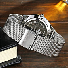 WWOOR Watch Men Date Quartz-watch Stainless Steel Mesh Strap Ultra Thin Dial Clock