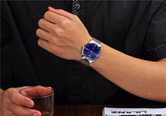 WWOOR Watch Men Date Quartz-watch Stainless Steel Mesh Strap Ultra Thin Dial Clock