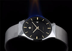 WWOOR Watch Men Date Quartz-watch Stainless Steel Mesh Strap Ultra Thin Dial Clock