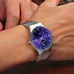 WWOOR Watch Men Date Quartz-watch Stainless Steel Mesh Strap Ultra Thin Dial Clock