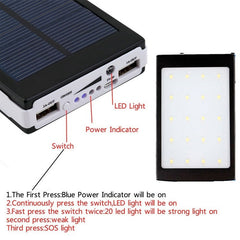 Solar Panel Battery Charger Dual USB Power Bank with LED light 25000mAh