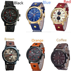 Men's Fashion Leather Stainless Steel Sport Analog Quartz Wrist Watch Waterproof