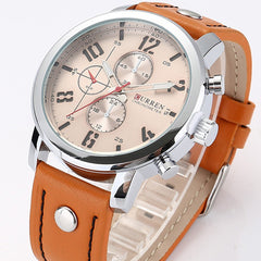 Men's Fashion Leather Stainless Steel Sport Analog Quartz Wrist Watch Waterproof