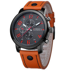 Men's Fashion Leather Stainless Steel Sport Analog Quartz Wrist Watch Waterproof