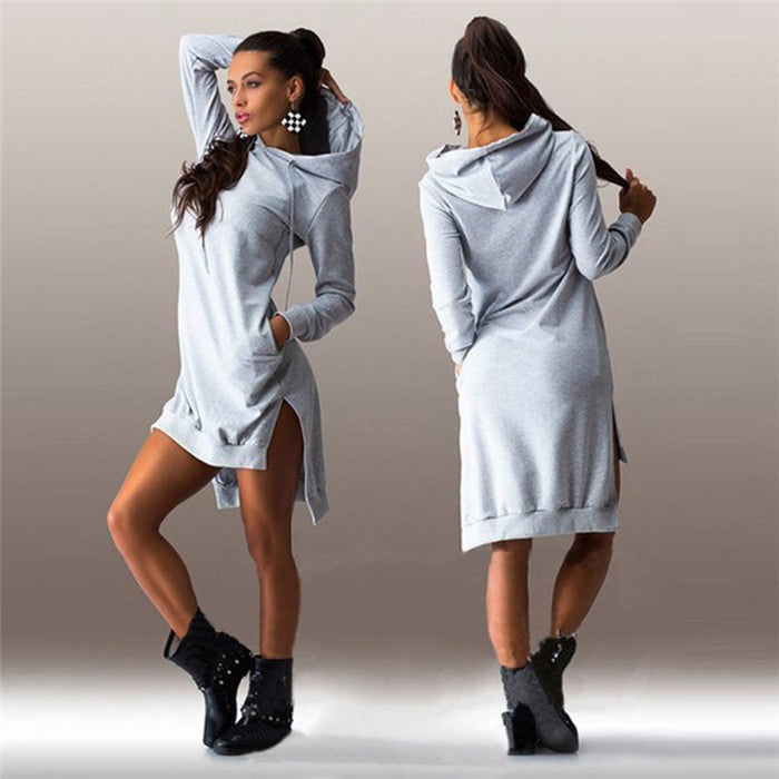 Autumn Ladies Casual Loose Hoodie Dress Women Plus Size Hoody Pullover Hooded Dress