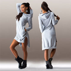 Autumn Ladies Casual Loose Hoodie Dress Women Plus Size Hoody Pullover Hooded Dress