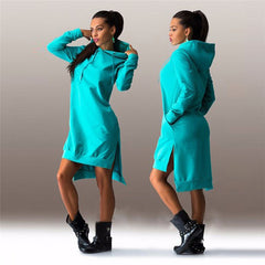 Autumn Ladies Casual Loose Hoodie Dress Women Plus Size Hoody Pullover Hooded Dress