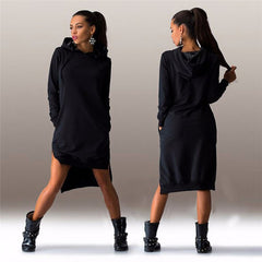 Autumn Ladies Casual Loose Hoodie Dress Women Plus Size Hoody Pullover Hooded Dress