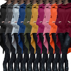 Women's Fashion Solid Color Draw Cord Coat Long Sleeve Loose Casual Poncho Coat Hooded Pullover Long Hoodies Sweatshirts