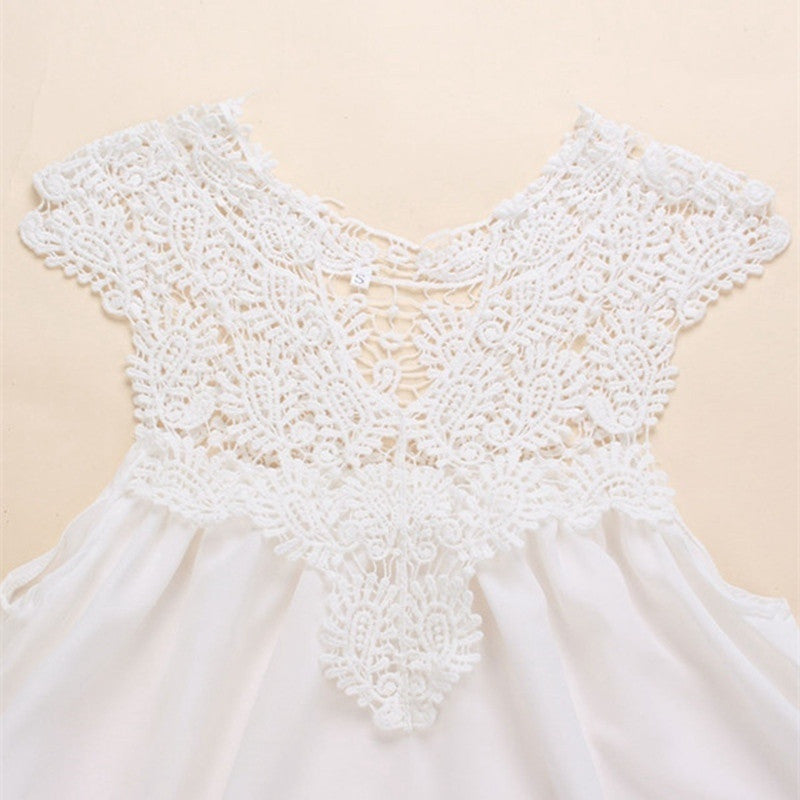 Fashion Women Casual Chiffon Dress V neck Short Sleeve Lace Crochet Patchwork Hollow Out Mini Loose Beach Dress Plus Size