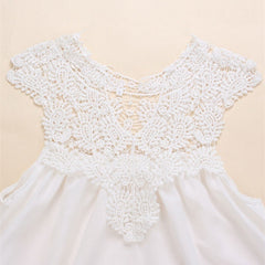 Fashion Women Casual Chiffon Dress V neck Short Sleeve Lace Crochet Patchwork Hollow Out Mini Loose Beach Dress Plus Size
