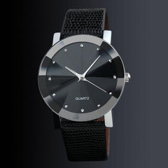 Colck Style Watch Stainless Steel + PU Leather Strap Man Quartz Analog Black