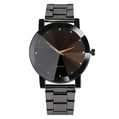 Colck Style Watch Stainless Steel + PU Leather Strap Man Quartz Analog Black