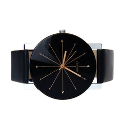 Colck Style Watch Stainless Steel + PU Leather Strap Man Quartz Analog Black