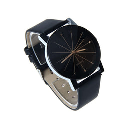 Colck Style Watch Stainless Steel + PU Leather Strap Man Quartz Analog Black