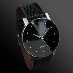 Colck Style Watch Stainless Steel + PU Leather Strap Man Quartz Analog Black