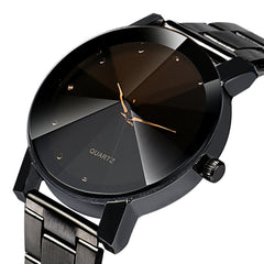 Colck Style Watch Stainless Steel + PU Leather Strap Man Quartz Analog Black