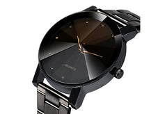 Colck Style Watch Stainless Steel + PU Leather Strap Man Quartz Analog Black