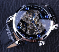 Top Amazing Winner Schwarz Blau Dial Herren-Uhren Skeleton mechanische automatische Uhr Designer-Uhr-Mann-Armbanduhr