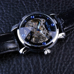 Top Amazing Winner Schwarz Blau Dial Herren-Uhren Skeleton mechanische automatische Uhr Designer-Uhr-Mann-Armbanduhr