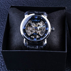 Top Amazing Winner Schwarz Blau Dial Herren-Uhren Skeleton mechanische automatische Uhr Designer-Uhr-Mann-Armbanduhr