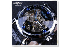 Top Amazing Winner Schwarz Blau Dial Herren-Uhren Skeleton mechanische automatische Uhr Designer-Uhr-Mann-Armbanduhr