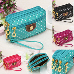 Fashion Women Coin Purse Clutch Wristlet Wallet Bag Multi-layers Polka Dots Phone Key Case Makeup Bag Women Credit Card Holder Tote