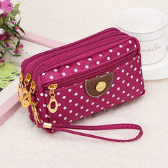 Fashion Women Coin Purse Clutch Wristlet Wallet Bag Multi-layers Polka Dots Phone Key Case Makeup Bag Women Credit Card Holder Tote