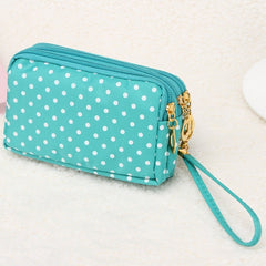 Fashion Women Coin Purse Clutch Wristlet Wallet Bag Multi-layers Polka Dots Phone Key Case Makeup Bag Women Credit Card Holder Tote