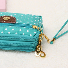 Fashion Women Coin Purse Clutch Wristlet Wallet Bag Multi-layers Polka Dots Phone Key Case Makeup Bag Women Credit Card Holder Tote