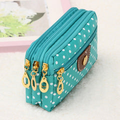 Fashion Women Coin Purse Clutch Wristlet Wallet Bag Multi-layers Polka Dots Phone Key Case Makeup Bag Women Credit Card Holder Tote