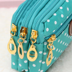 Fashion Women Coin Purse Clutch Wristlet Wallet Bag Multi-layers Polka Dots Phone Key Case Makeup Bag Women Credit Card Holder Tote