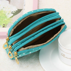 Fashion Women Coin Purse Clutch Wristlet Wallet Bag Multi-layers Polka Dots Phone Key Case Makeup Bag Women Credit Card Holder Tote