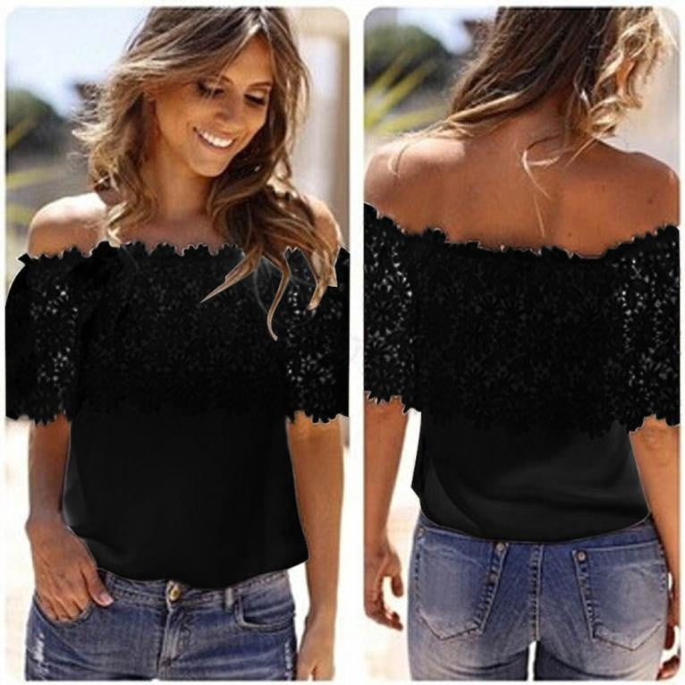 Fantastic Sexy Women Off Shoulder Casual Tops Blouse Lace Crochet Chiffon Shirt  Black/White S/M/L/XL/XXL/XXL