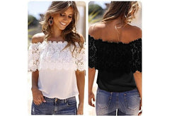 Fantastic Sexy Women Off Shoulder Casual Tops Blouse Lace Crochet Chiffon Shirt  Black/White S/M/L/XL/XXL/XXL