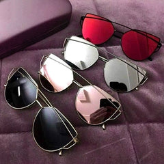 Sexy New Cat Eye Sunglasses 2017 Woman 7 Color Metal Oversized Eye Cat Sunglasses Women Brand Uv400 Mirror Lentes