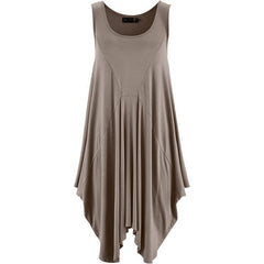 Women New Fashion O-neck Sleeveless Pure Color Irregular Loose Cotton Casual Tunic Top