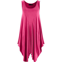 Women New Fashion O-neck Sleeveless Pure Color Irregular Loose Cotton Casual Tunic Top