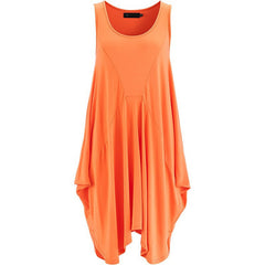 Women New Fashion O-neck Sleeveless Pure Color Irregular Loose Cotton Casual Tunic Top